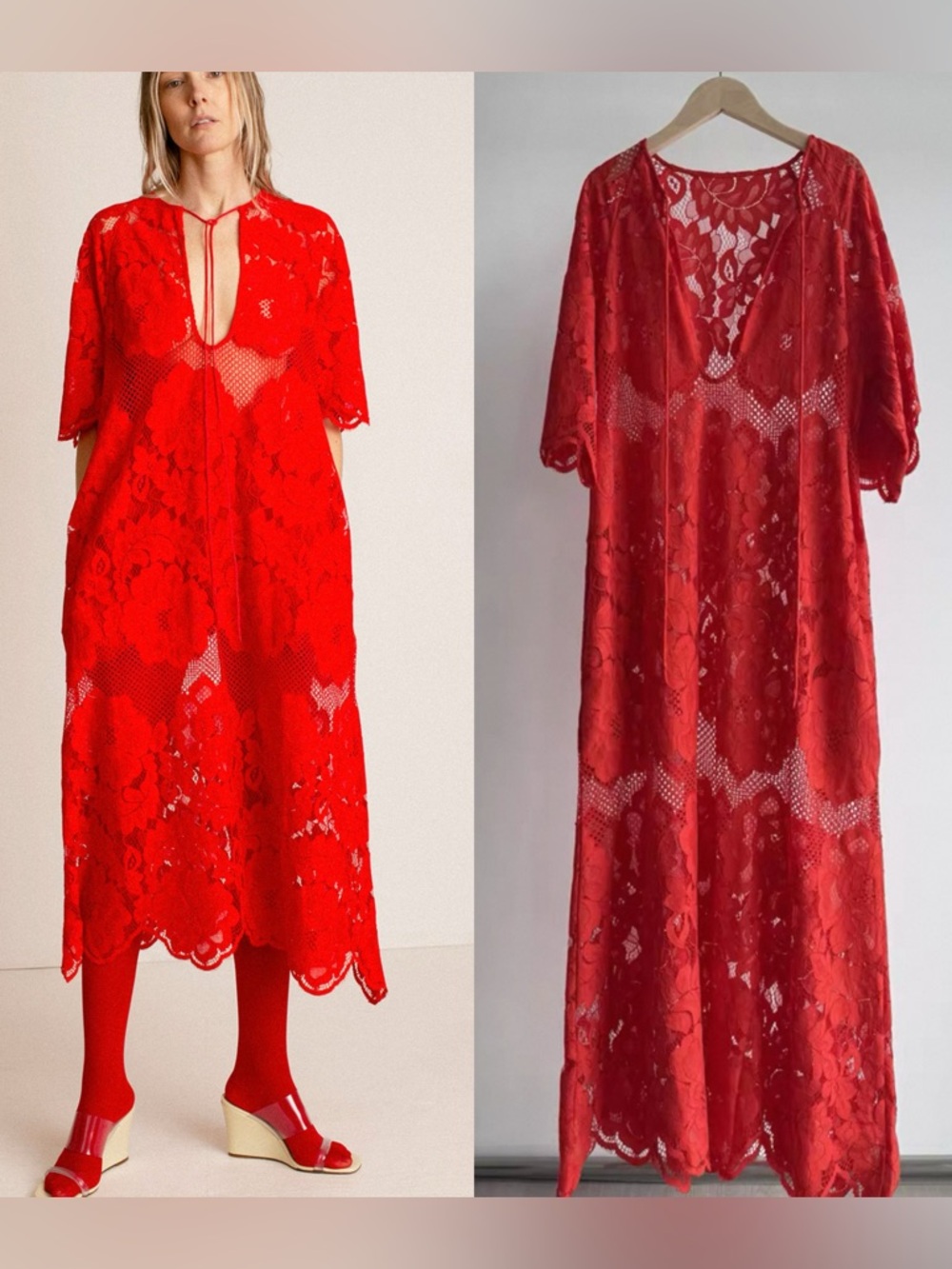 MR.LARKIN MR. LARKIN POPPY LOLA DRESS Red Lace Midi Dress in Red S